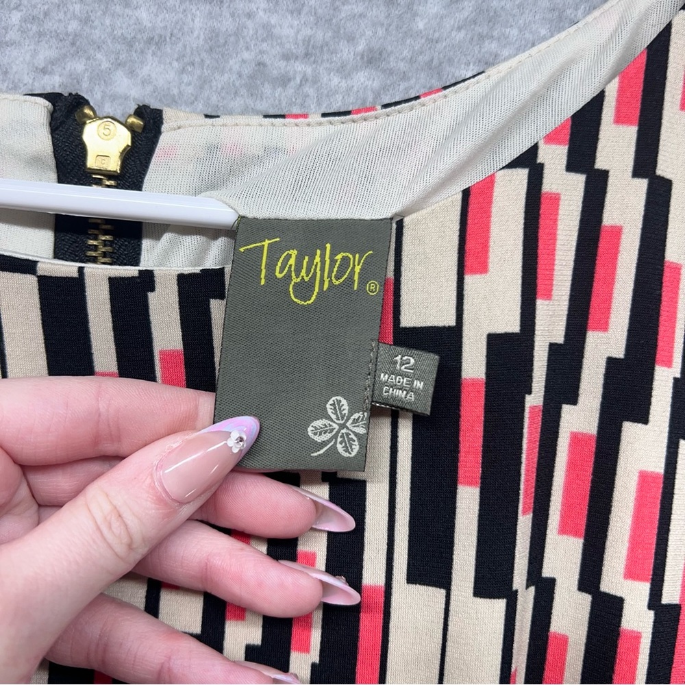 Taylor Black, White, and Pink Patterned Midi Dress - Picture 4 of 5